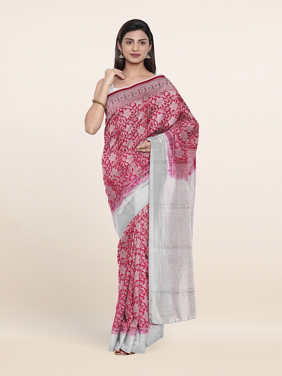 

Pothys Pink & White Woven Design Zari Art Silk Saree