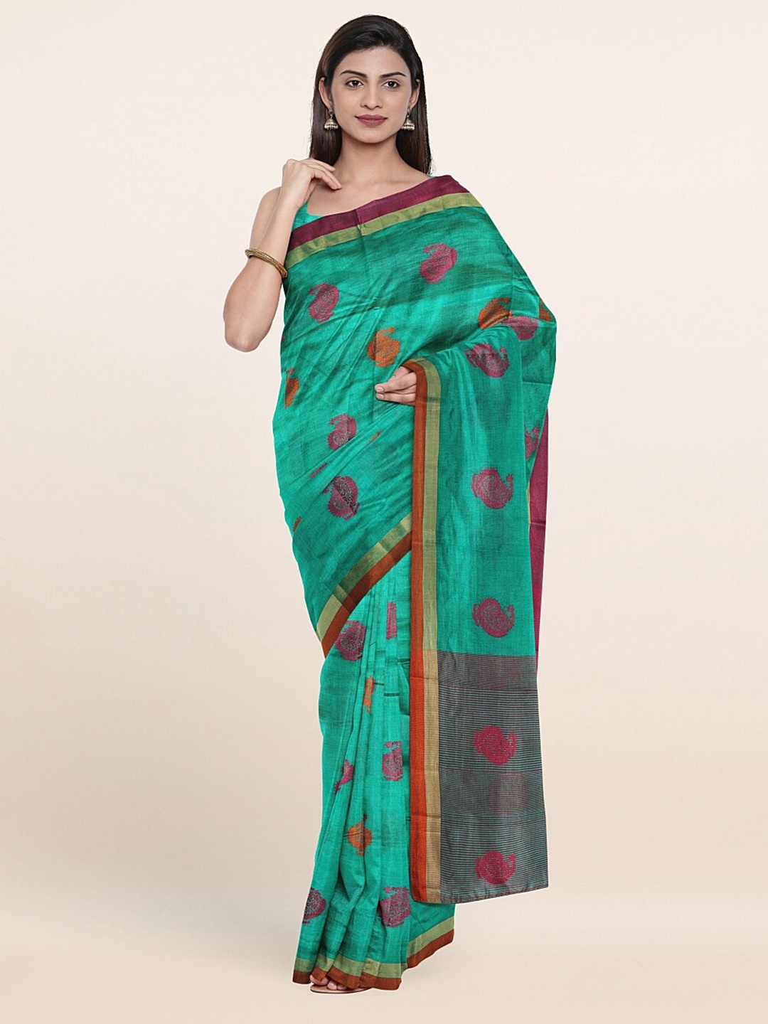 

Pothys Green & Pink Paisley Saree