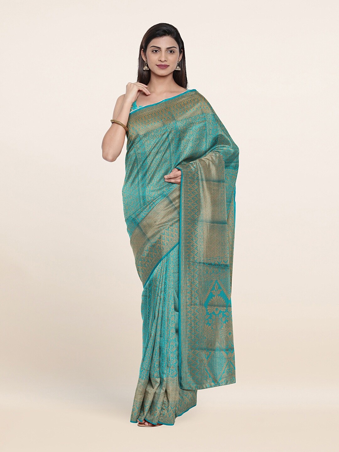 

Pothys Blue & Gold-Toned Woven Design Zari Art Silk Saree