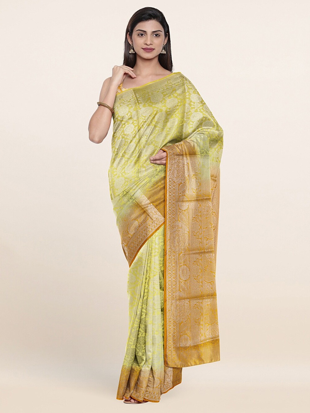 

Pothys Yellow & Orange Floral Zari Art Silk Saree