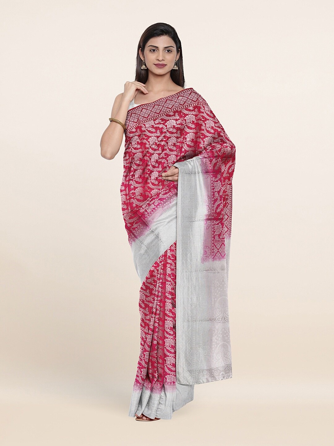 

Pothys Pink & White Woven Design Zari Art Silk Saree