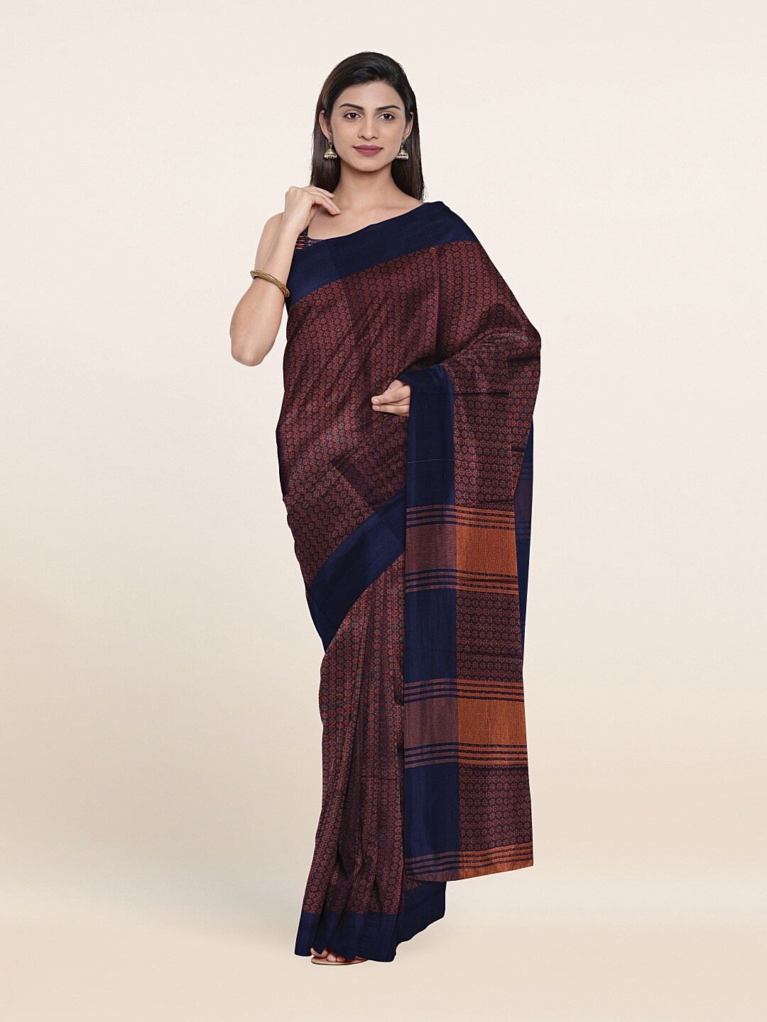 

Pothys Navy Blue & Gold-Toned Woven Design Saree