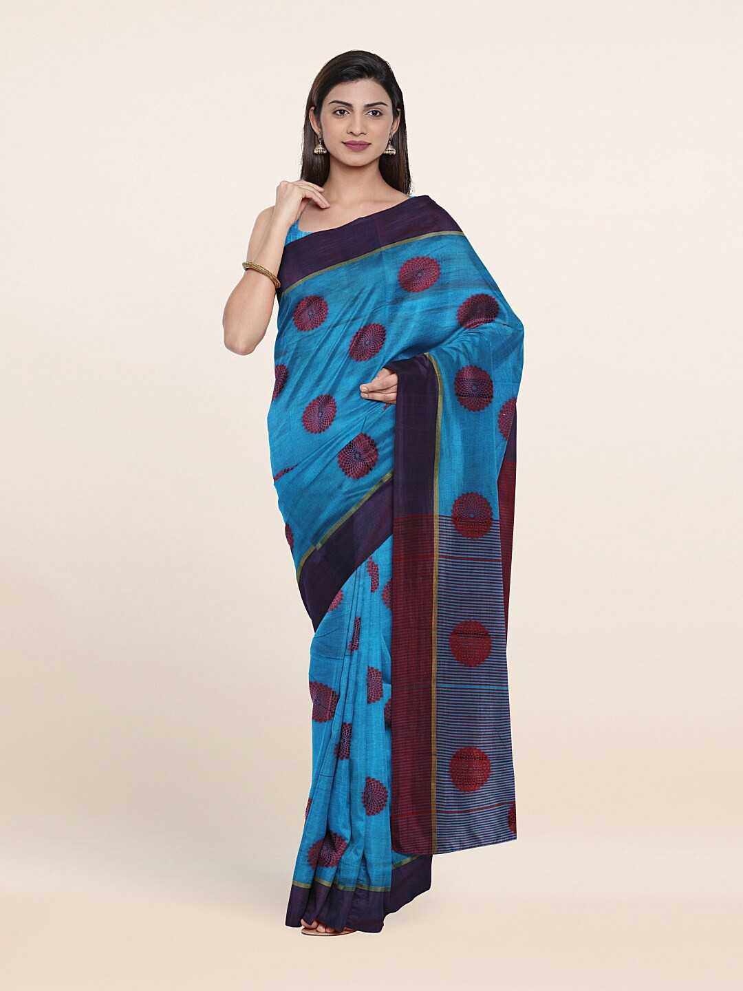

Pothys Blue & Red Floral Saree