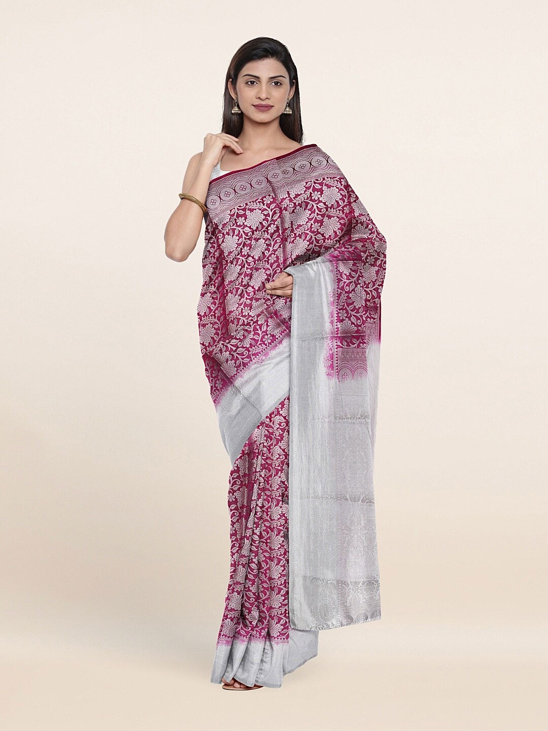 

Pothys Purple & Grey Floral Art Silk Saree