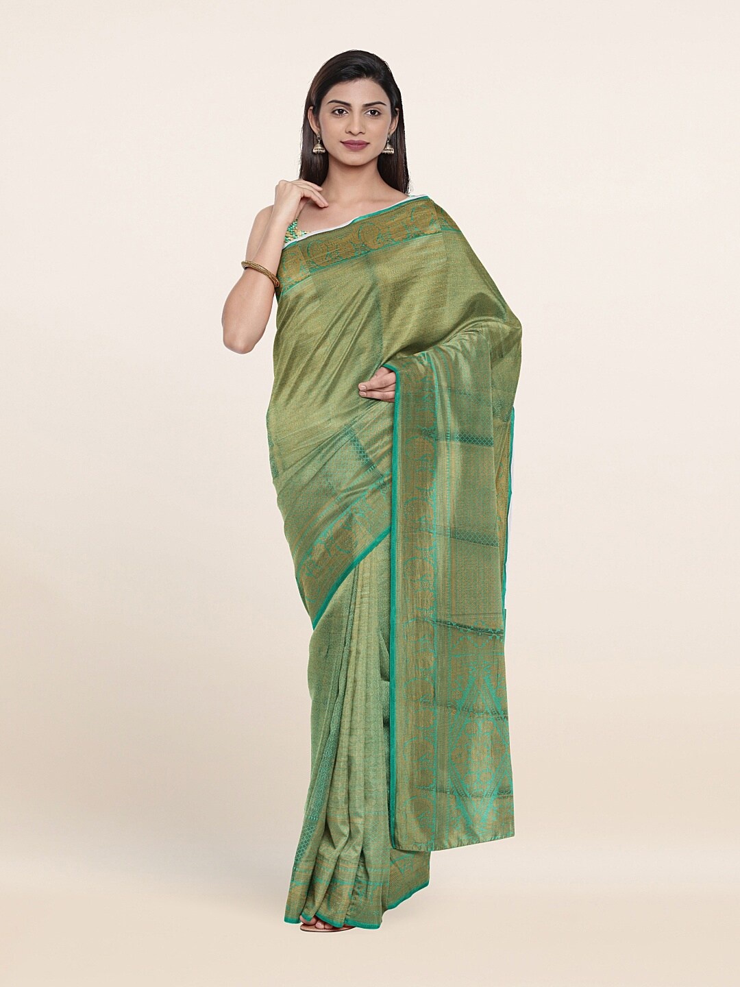 

Pothys Green & Gold-Toned Woven Design Zari Art Silk Saree