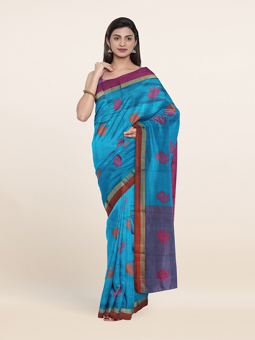 

Pothys Blue & Pink Ethnic Motifs Saree
