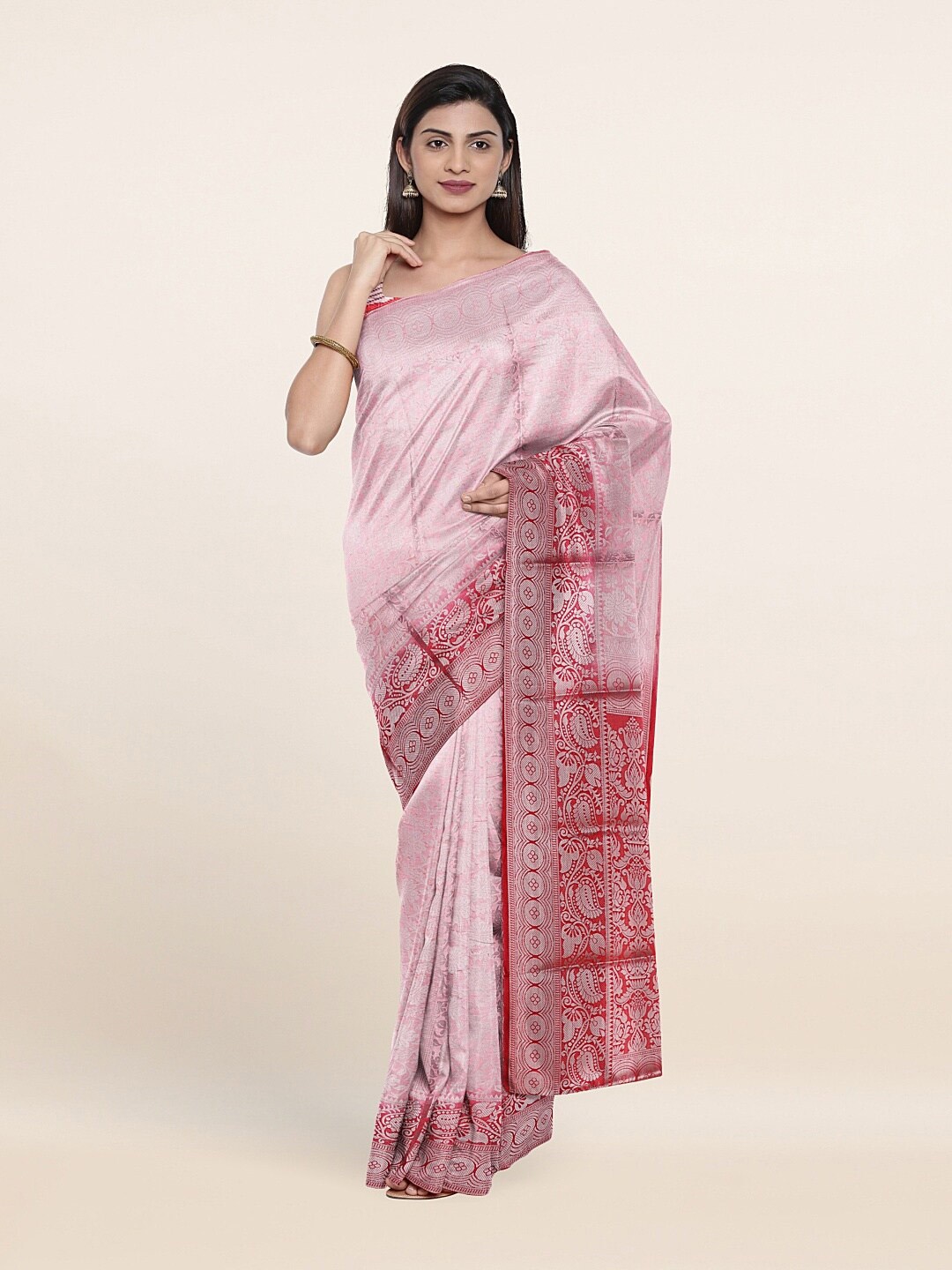 

Pothys Pink & Silver-Toned Woven Design Zari Art Silk Saree