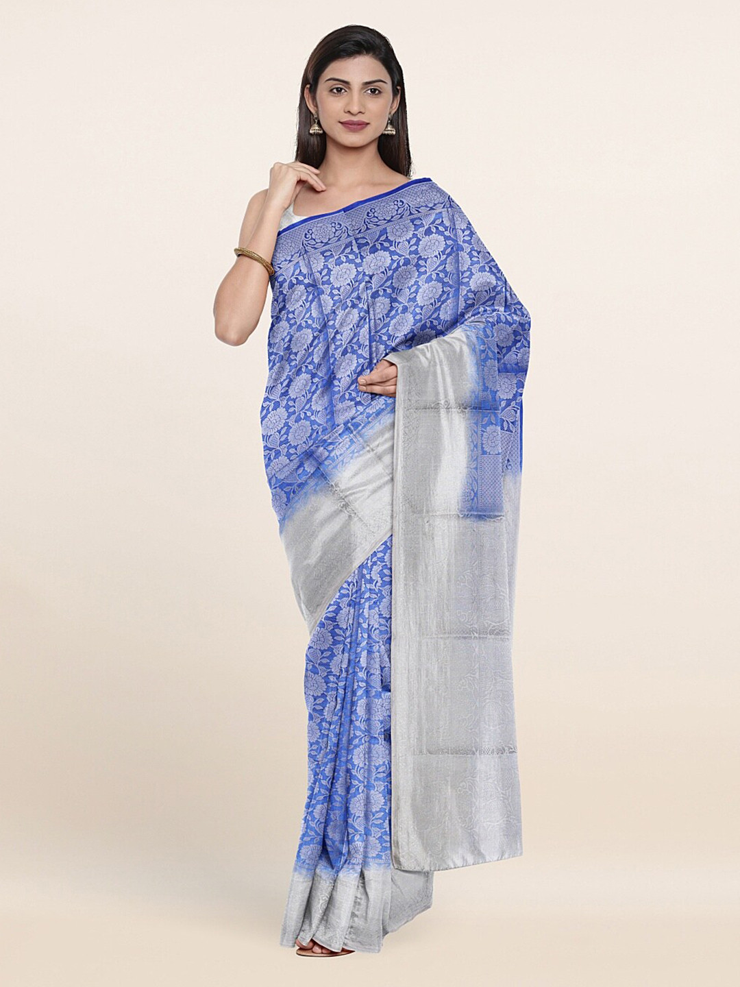 

Pothys Blue & White Woven Design Zari Art Silk Saree