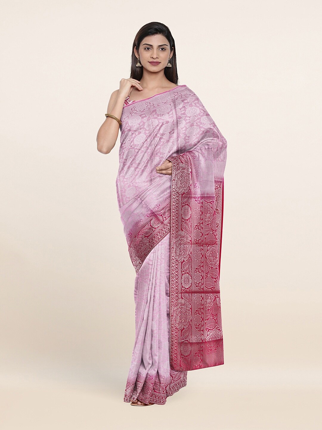 

Pothys Pink & Red Woven Design Zari Art Silk Saree