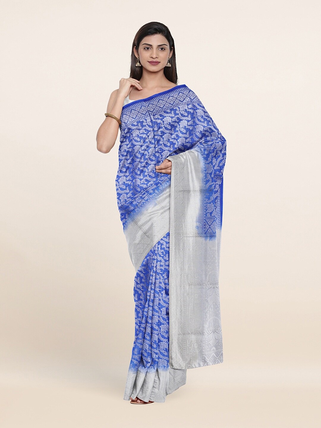 

Pothys Blue & Silver-Toned Woven Design Art Silk Saree