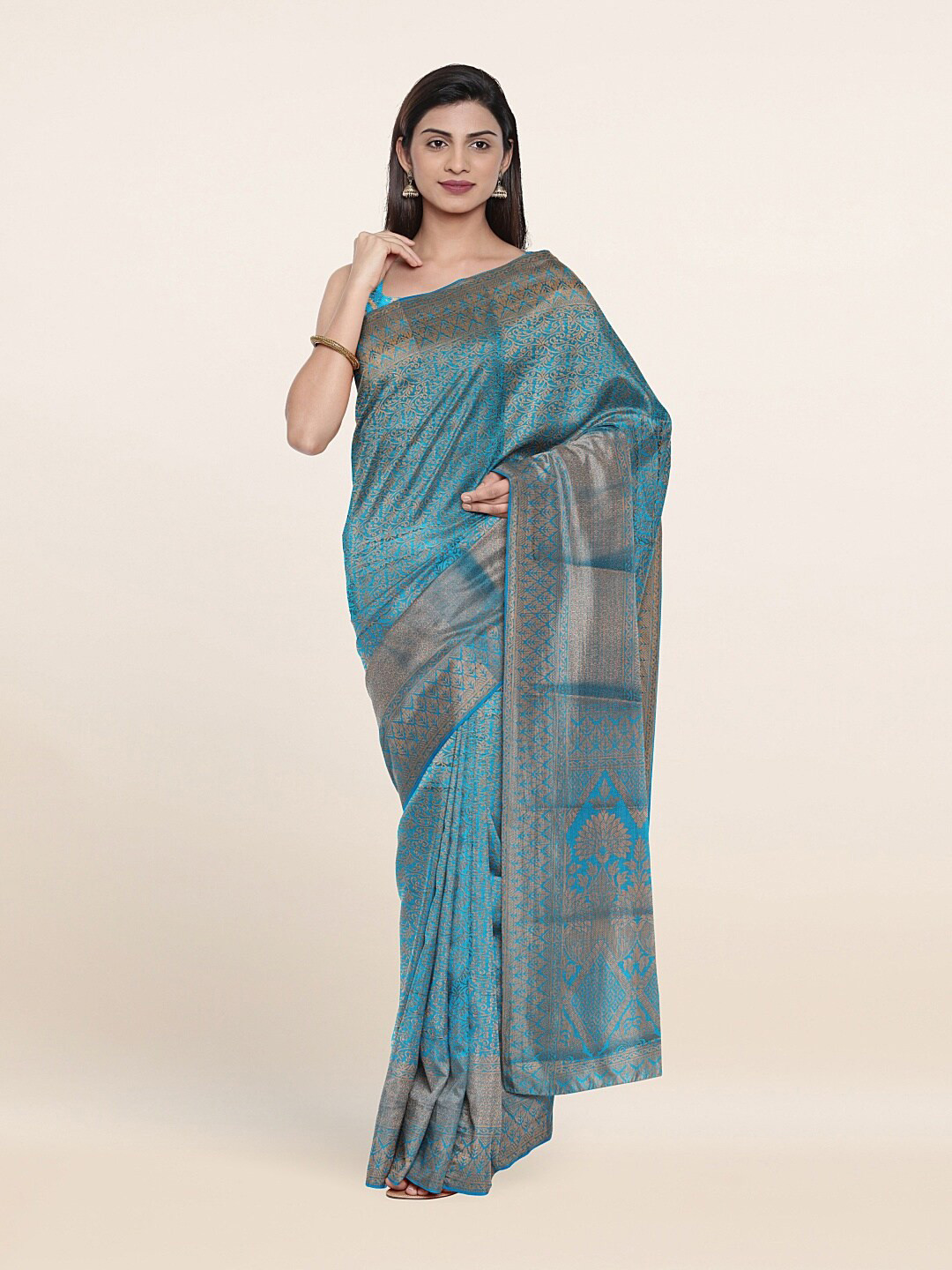 

Pothys Blue & Gold-Toned Woven Design Zari Art Silk Saree