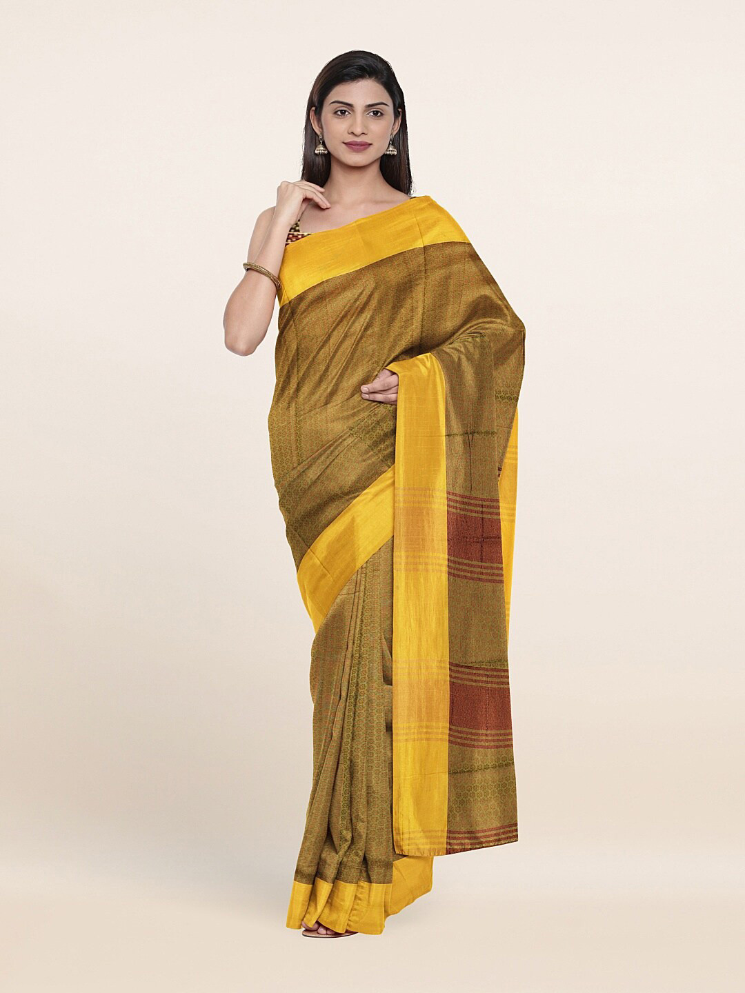 

Pothys Green & Maroon Floral Embroidered Saree