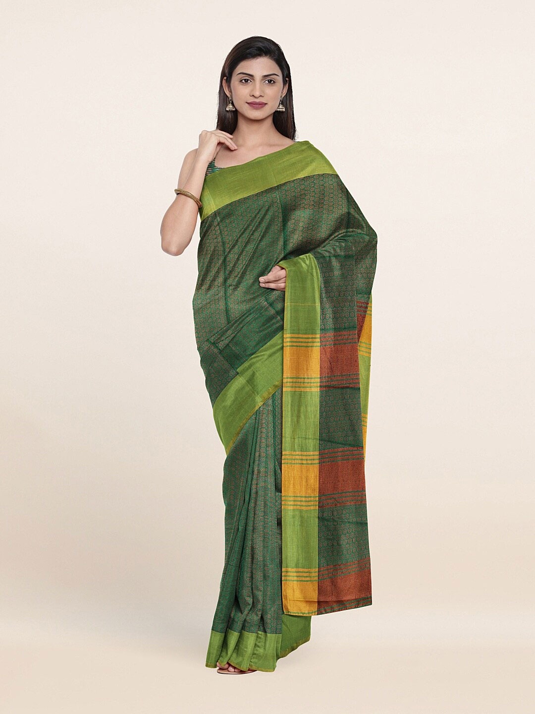 

Pothys Green & Red Ethnic Motifs Saree