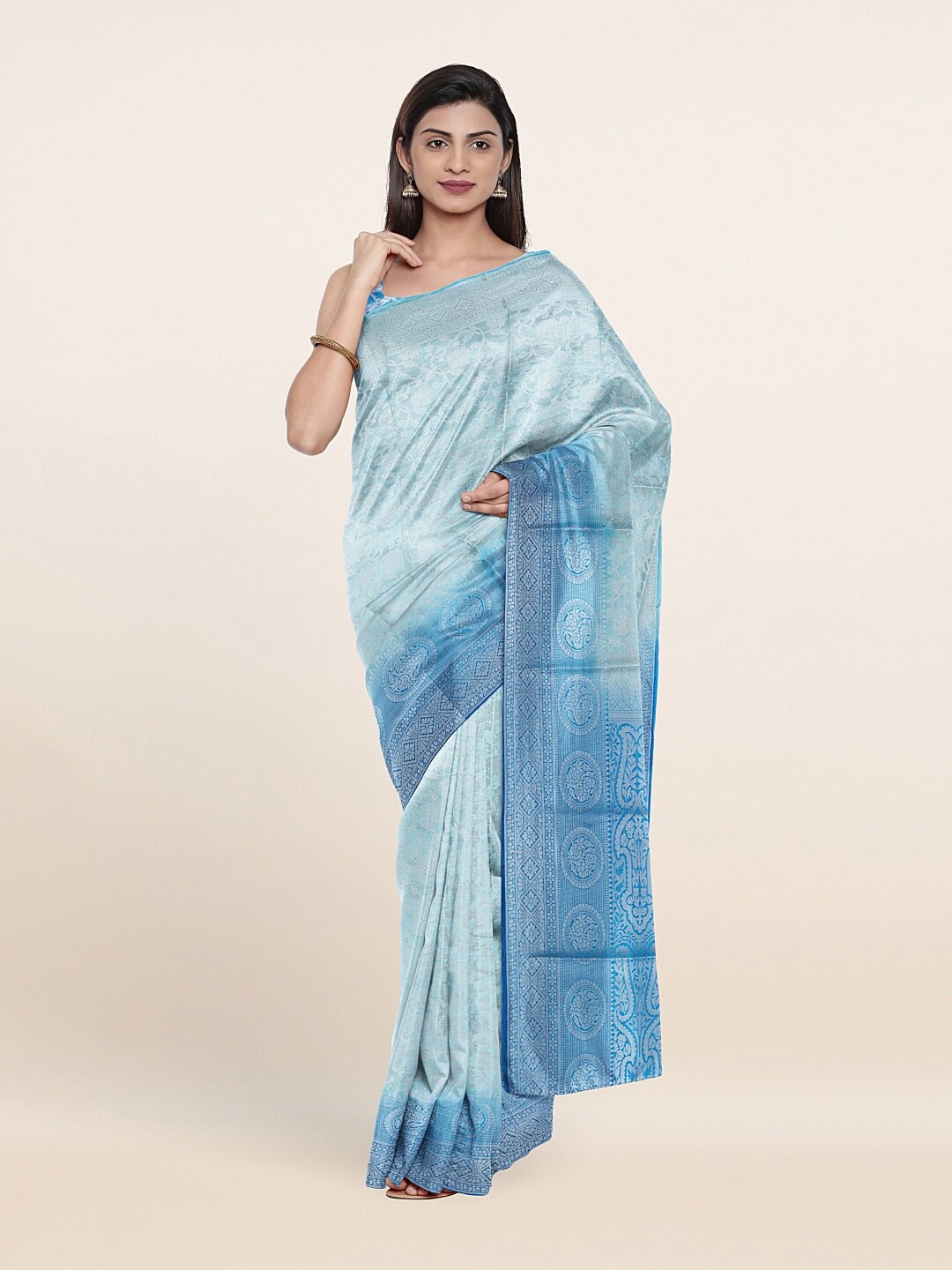 

Pothys Blue & Silver-Toned Woven Design Zari Art Silk Saree