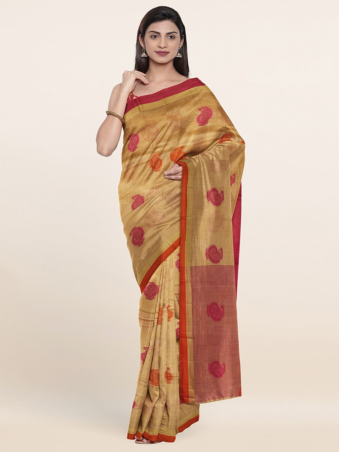 

Pothys Gold-Toned & Red Woven Design Saree
