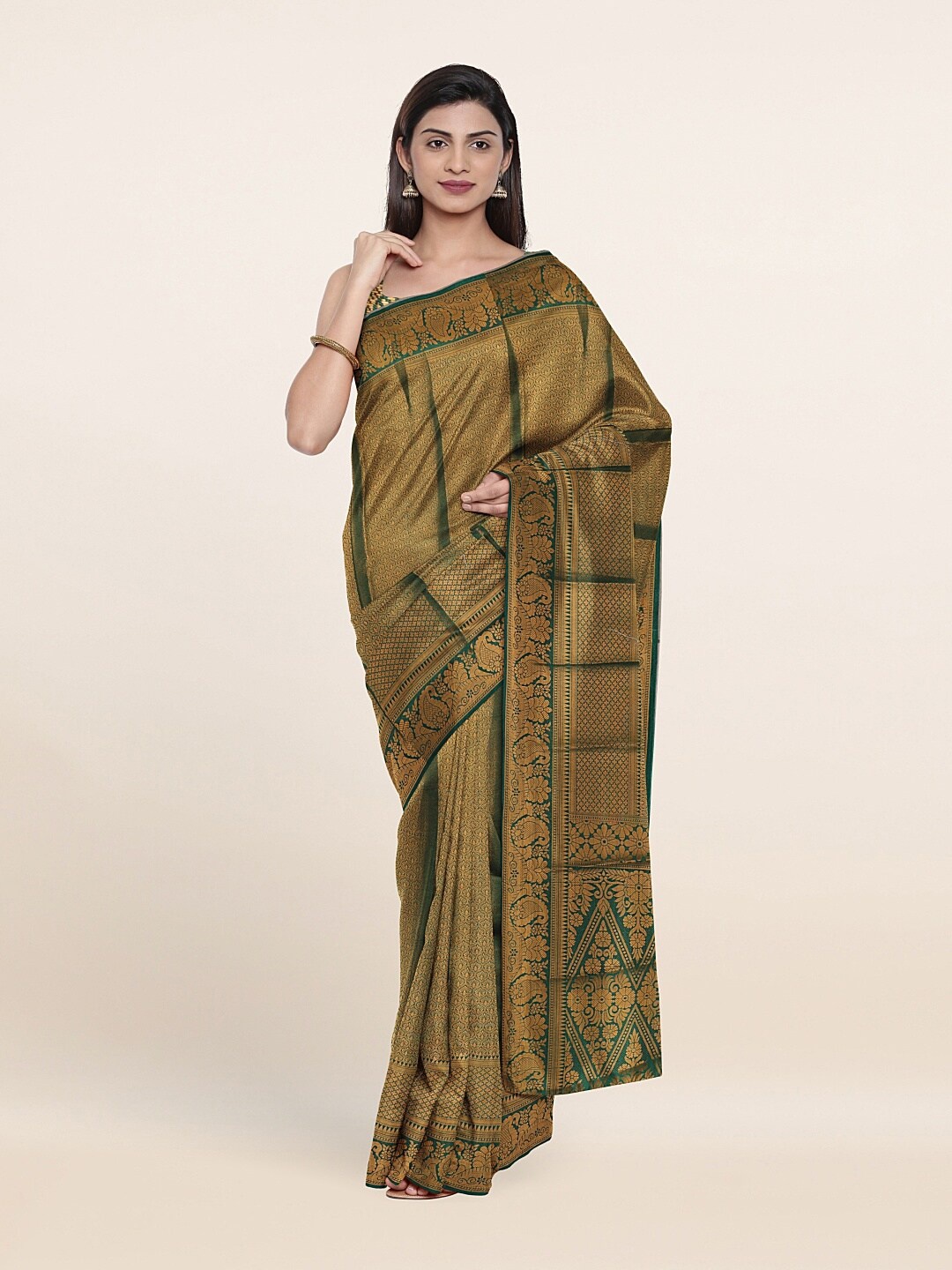 

Pothys Green & Gold-Toned Ethnic Motifs Zari Art Silk Saree