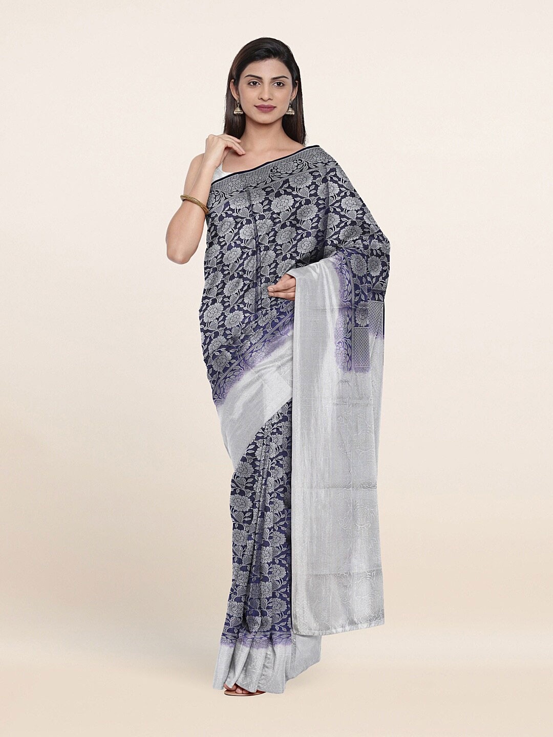 

Pothys Navy Blue & Grey Woven Design Art Silk Saree