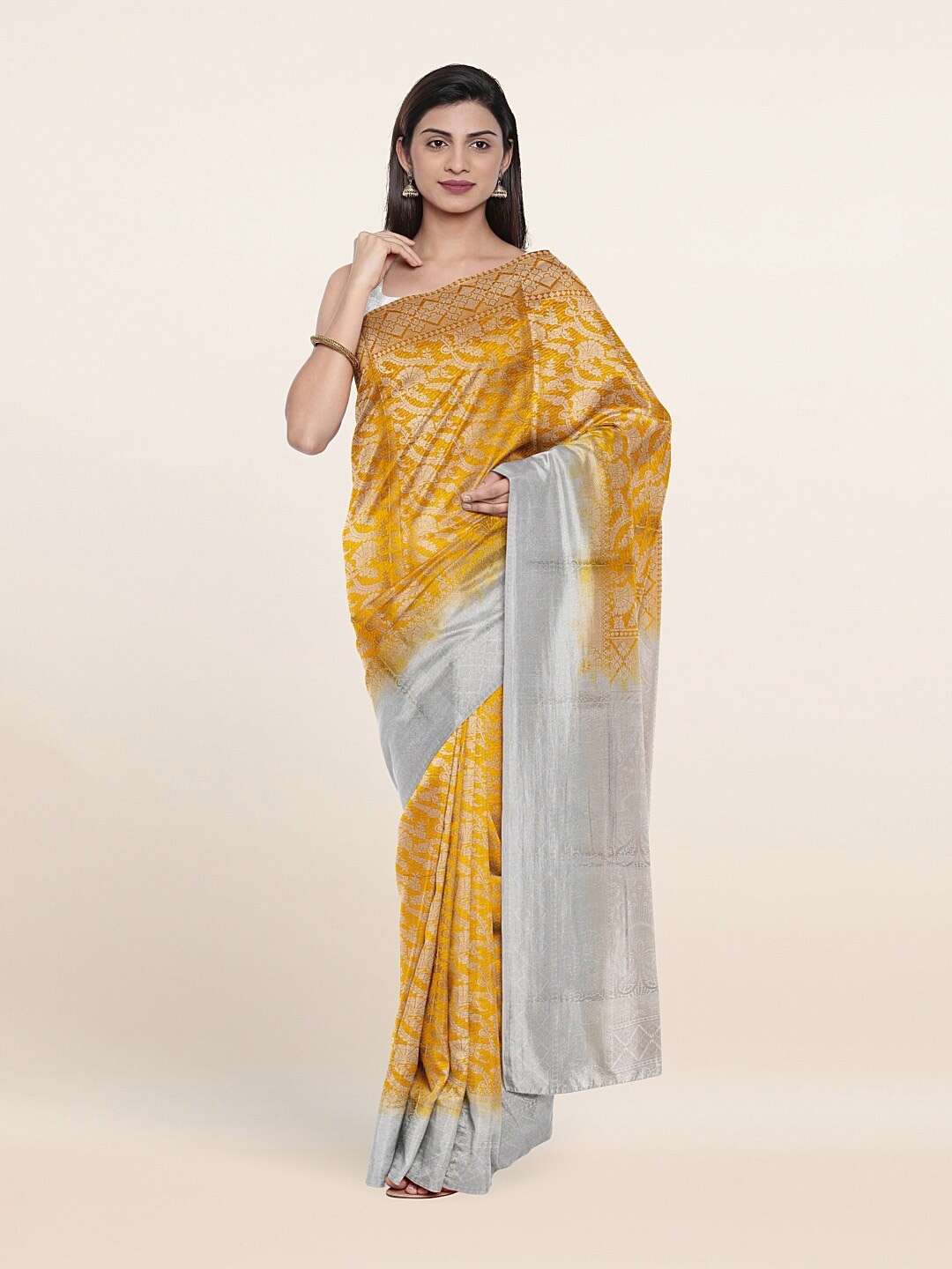 

Pothys Yellow & White Floral Art Silk Saree