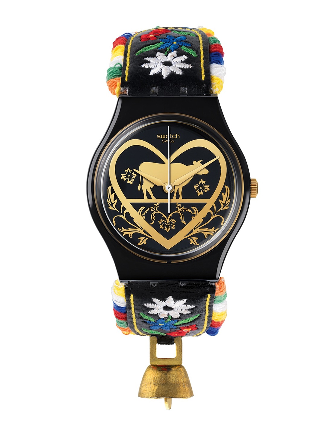 

Swatch Unisex Printed Dial & Leather Straps Analogue Watch GB285, Black