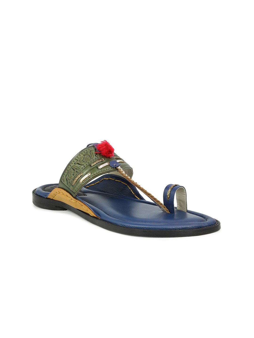 

PRIVO by Inc.5 Men Green & Navy Blue Ethnic Comfort Sandals