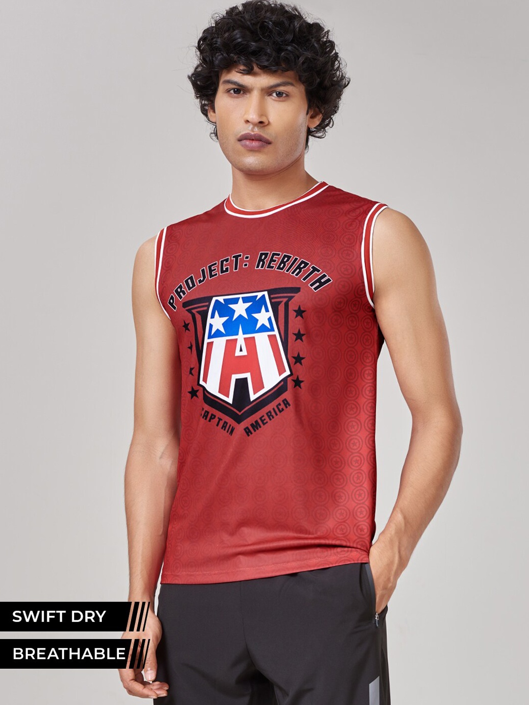 

The Souled Store Men Red & Blue Captain America Printed Gym Vest