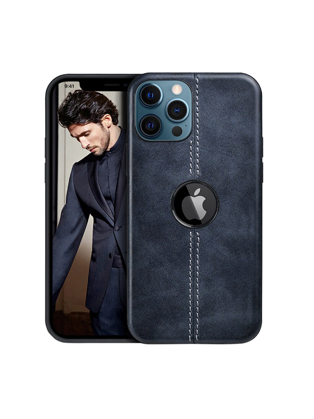 

TREEMODA Unisex Navy Blue Abstract Printed Leather iPhone 12 Pro Max Back Case