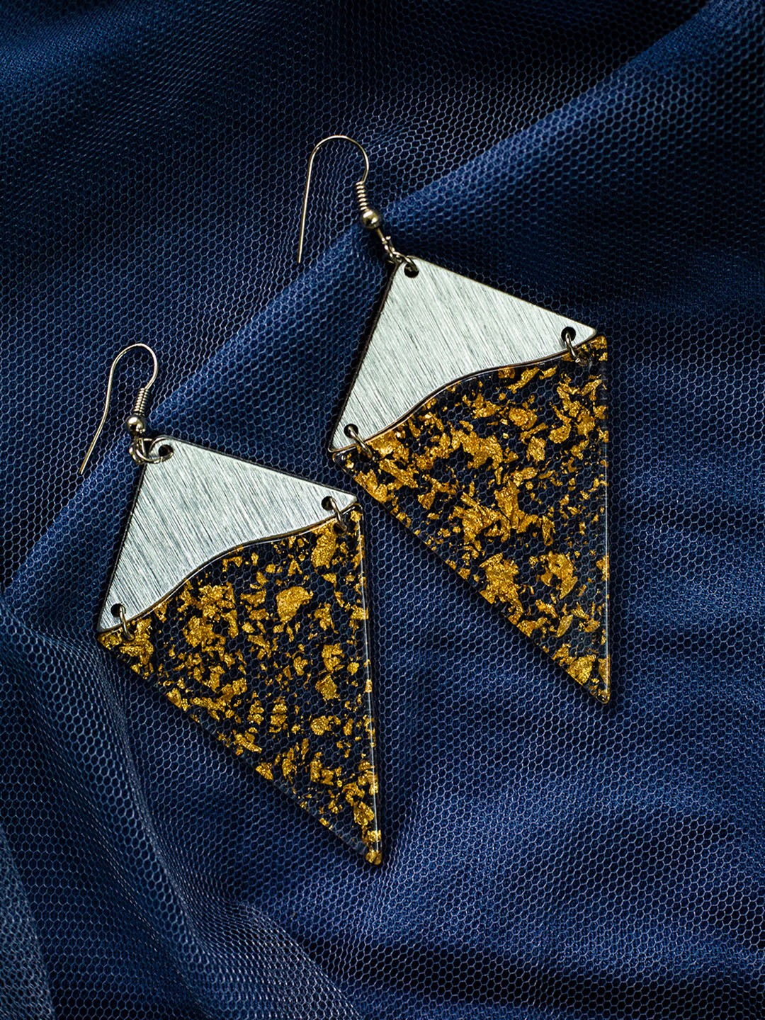 

Ishhaara Silver-Toned Triangular Drop Earrings