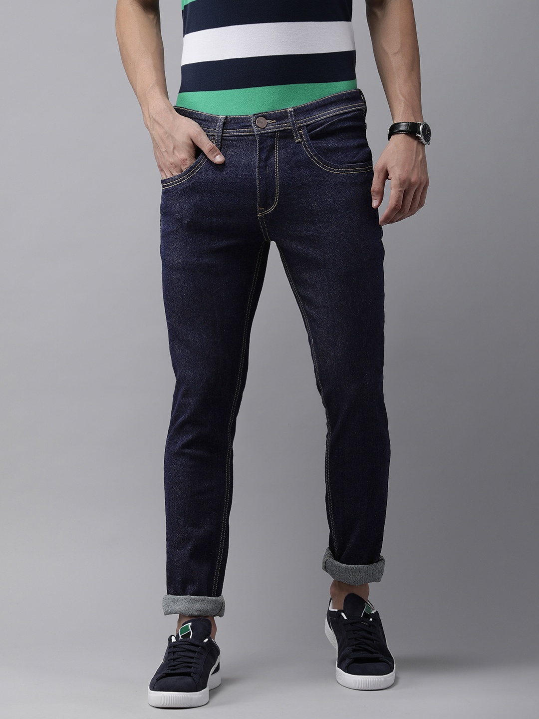 

Van Heusen ACADEMY Men Navy Blue Skinny Fit Mid-Rise Jeans