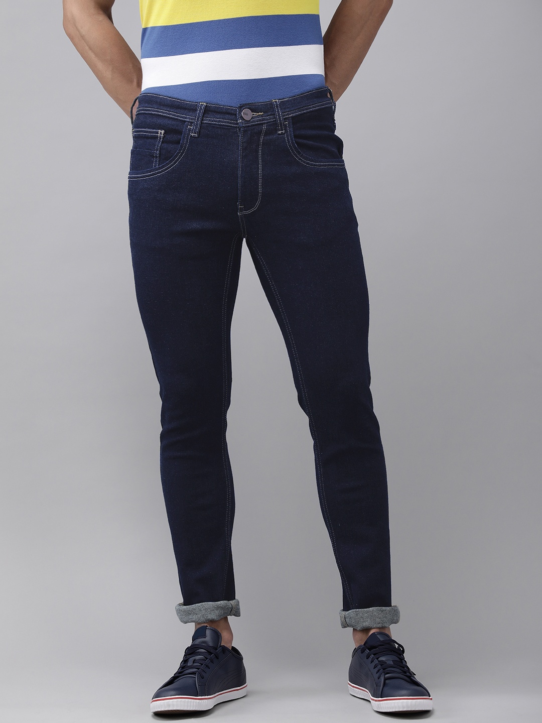 

Van Heusen ACADEMY Men Navy Blue Skinny Fit Mid-Rise Clean Look Jeans