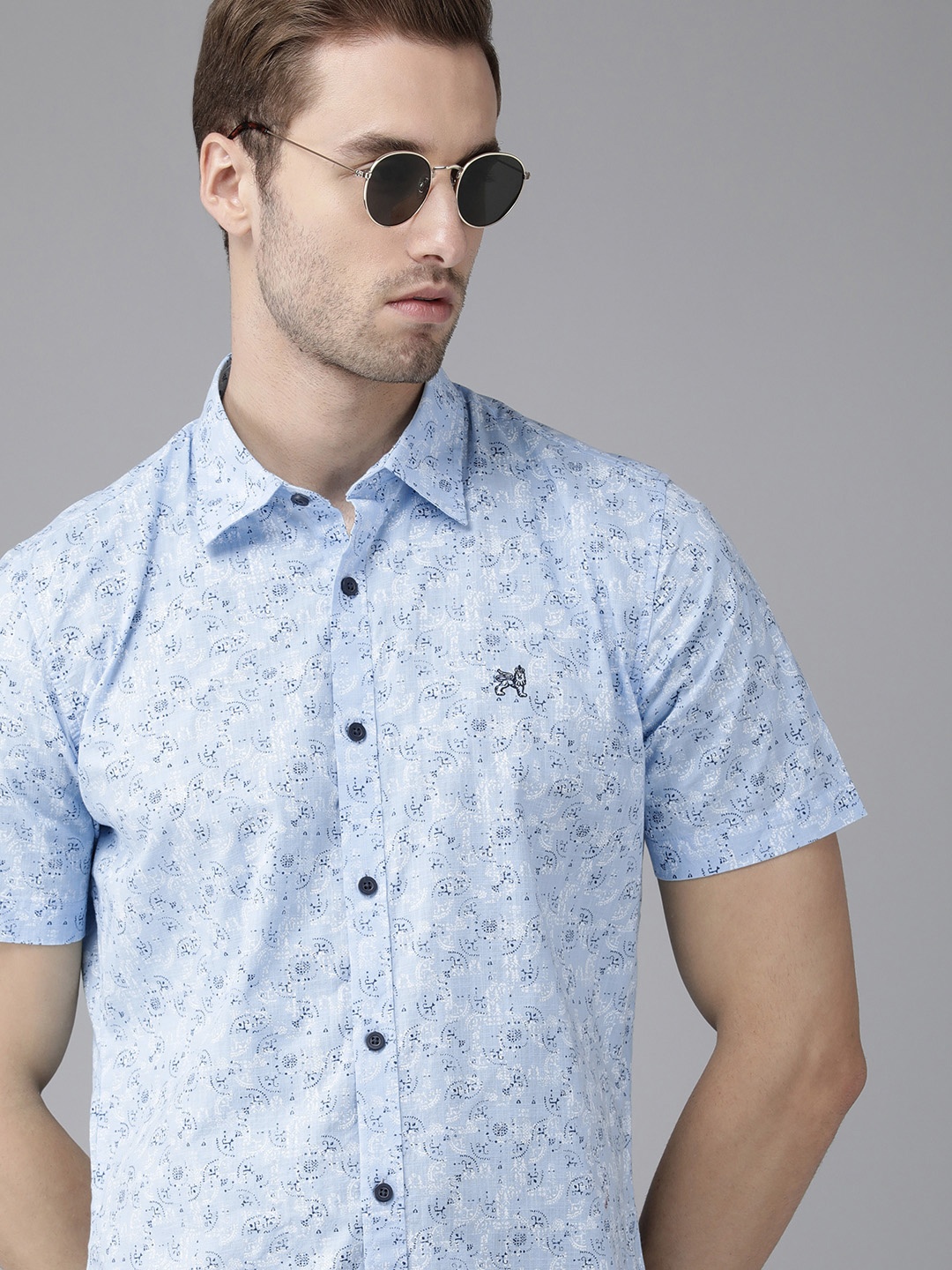 

Van Heusen ACADEMY Men Blue Slim Fit Printed Pure Cotton Casual Shirt