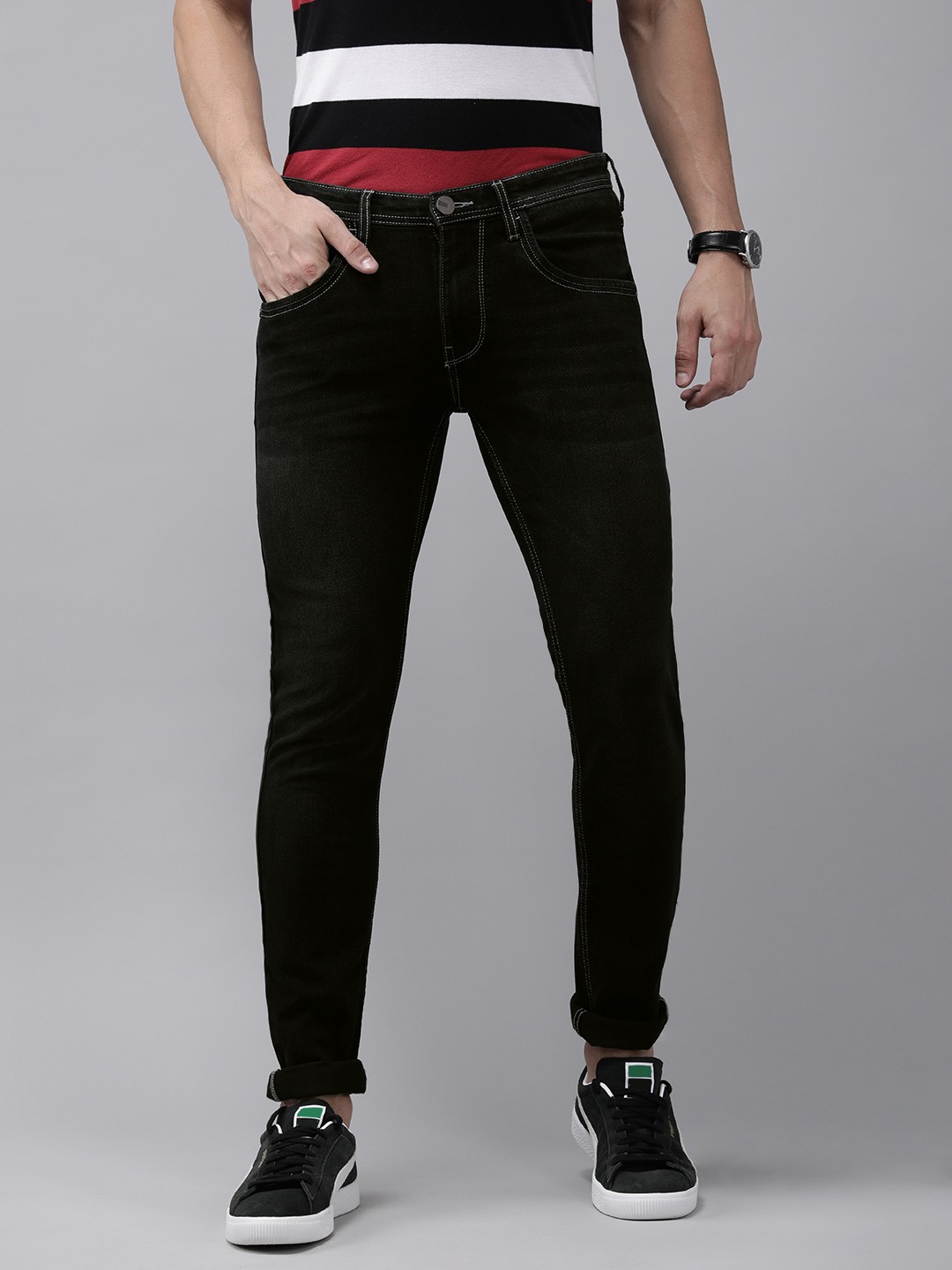 

Van Heusen ACADEMY Men Black Skinny Fit Mid-Rise Clean Look Jeans