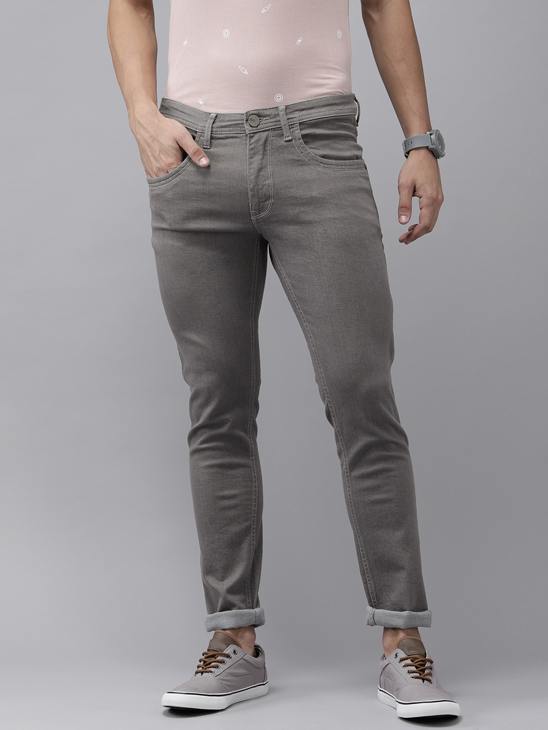 

Van Heusen ACADEMY Men Grey Skinny Fit Mid Rise Stretchable Jeans