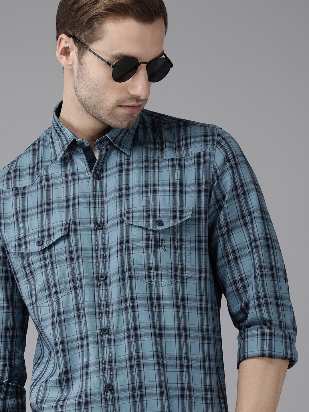 

Van Heusen ACADEMY Men Blue Slim Fit Checked Casual Shirt