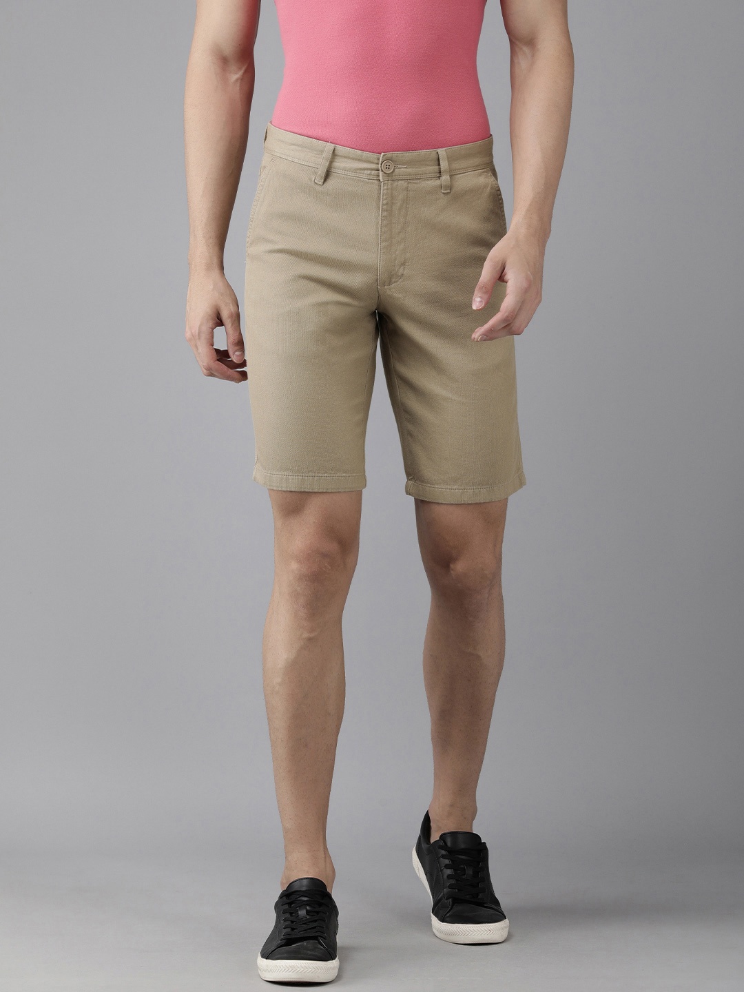 

Van Heusen ACADEMY Men Khaki Solid Pure Cotton Shorts