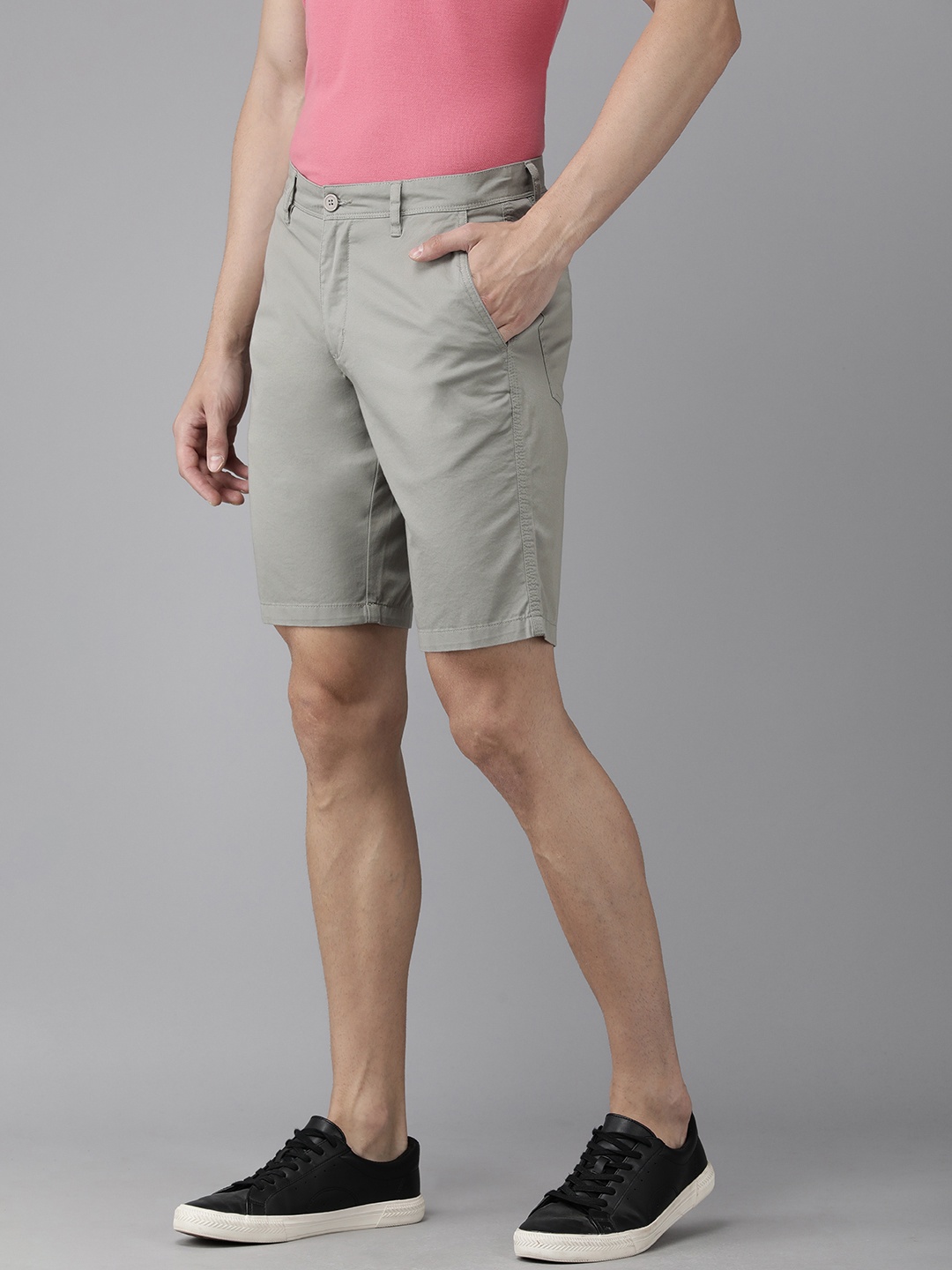 

Van Heusen ACADEMY Men Grey Solid Shorts