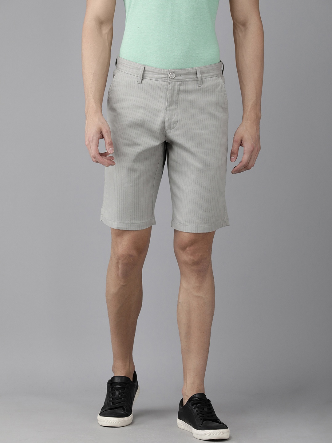 

Van Heusen ACADEMY Men Grey Striped Shorts