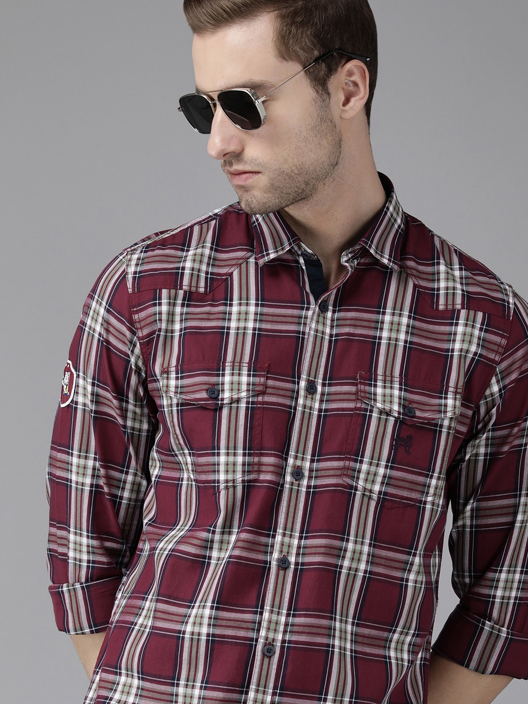 

Van Heusen ACADEMY Men Maroon Slim Fit Checked Casual Shirt
