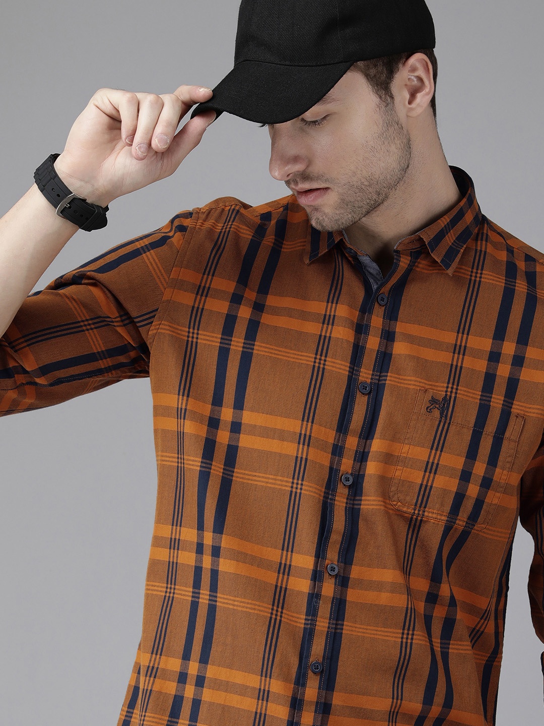 

Van Heusen ACADEMY Men Rust Orange Slim Fit Checked Casual Shirt