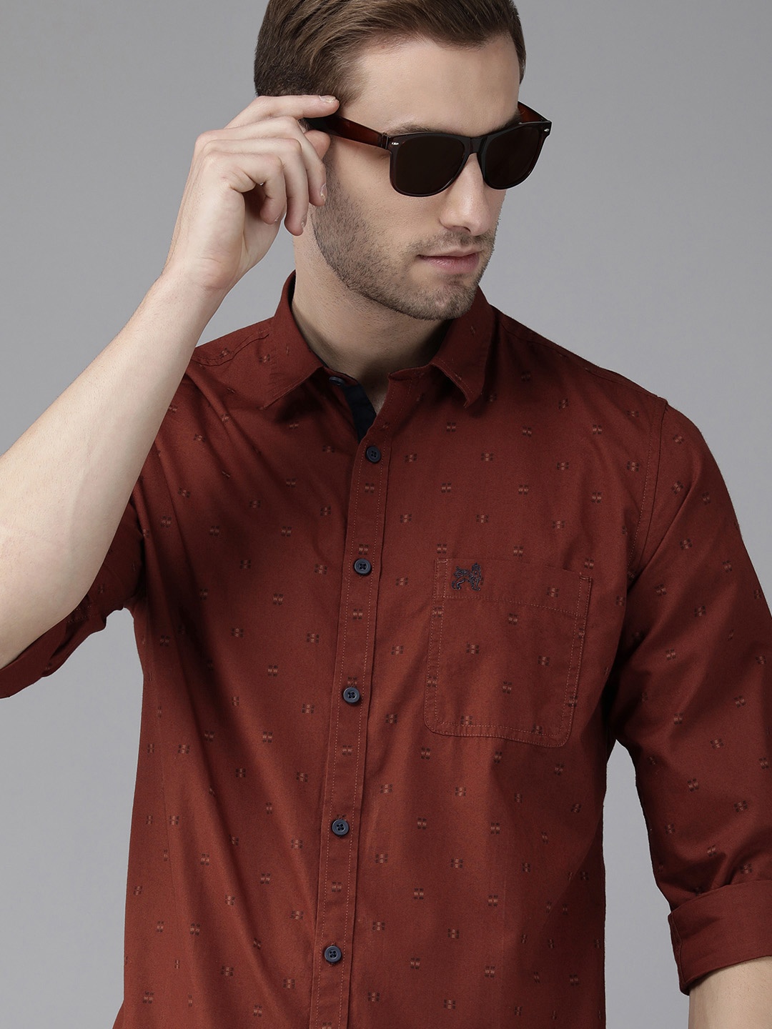 

Van Heusen ACADEMY Men Brown Slim Fit Printed Pure Cotton Casual Shirt