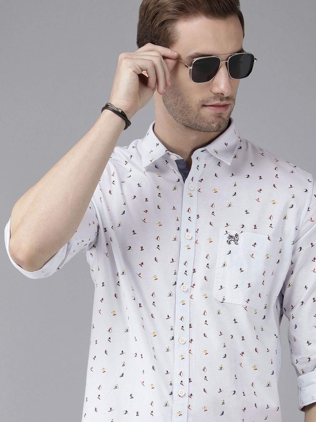 

Van Heusen ACADEMY Men White Slim Fit Printed Pure Cotton Casual Shirt