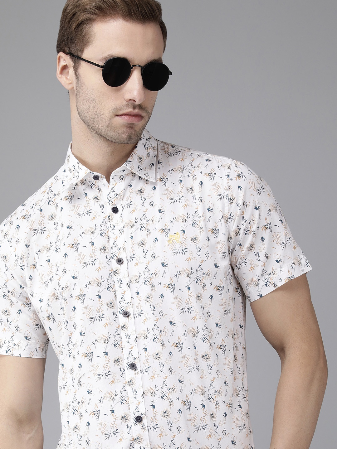 

Van Heusen ACADEMY Men White & Blue Slim Fit Printed Pure Cotton Casual Shirt
