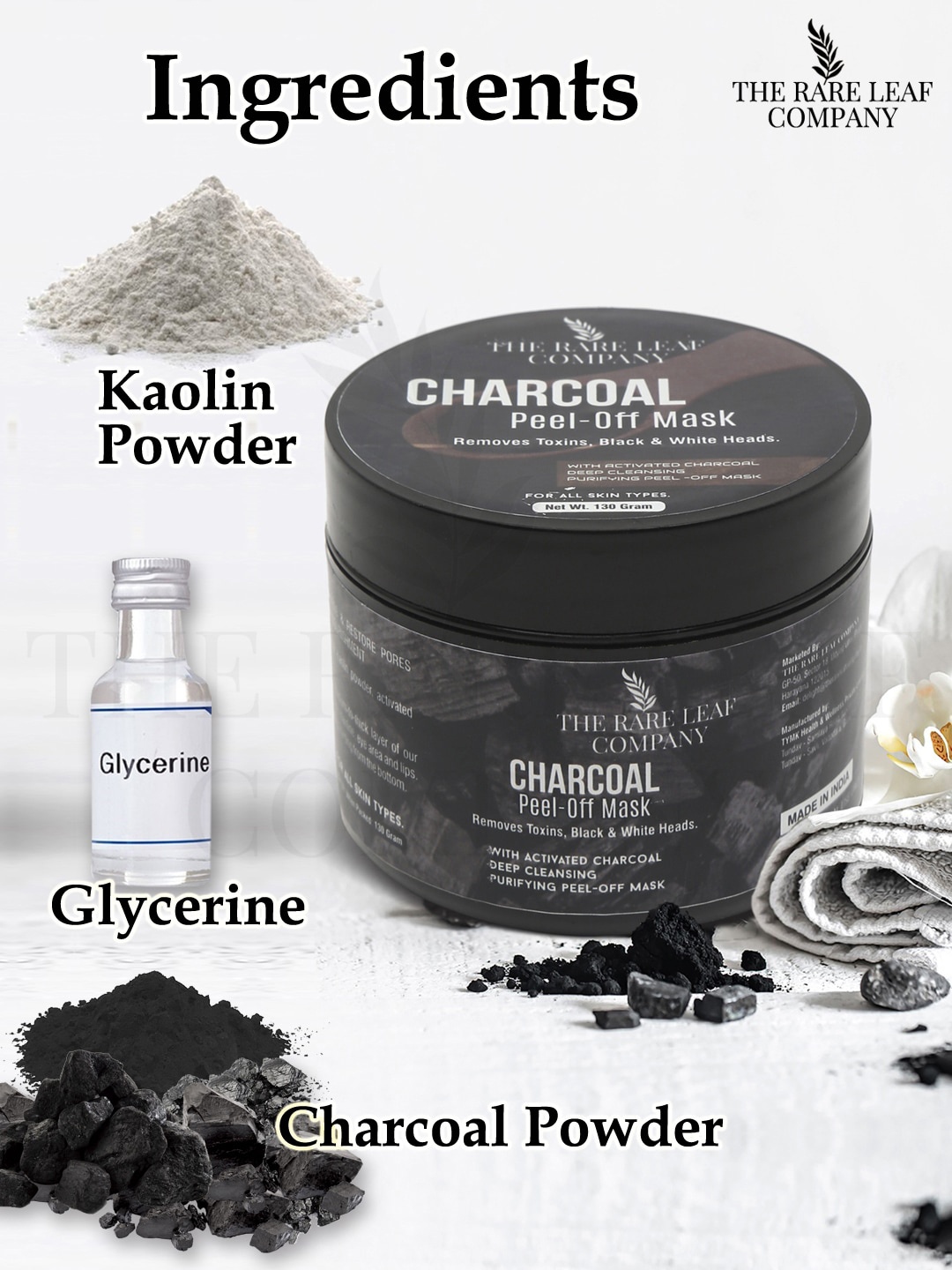 

THE RARE LEAF COMPANY Charcoal Peel Off Mask Remove Blackheads And Whiteheads 130gm, Black