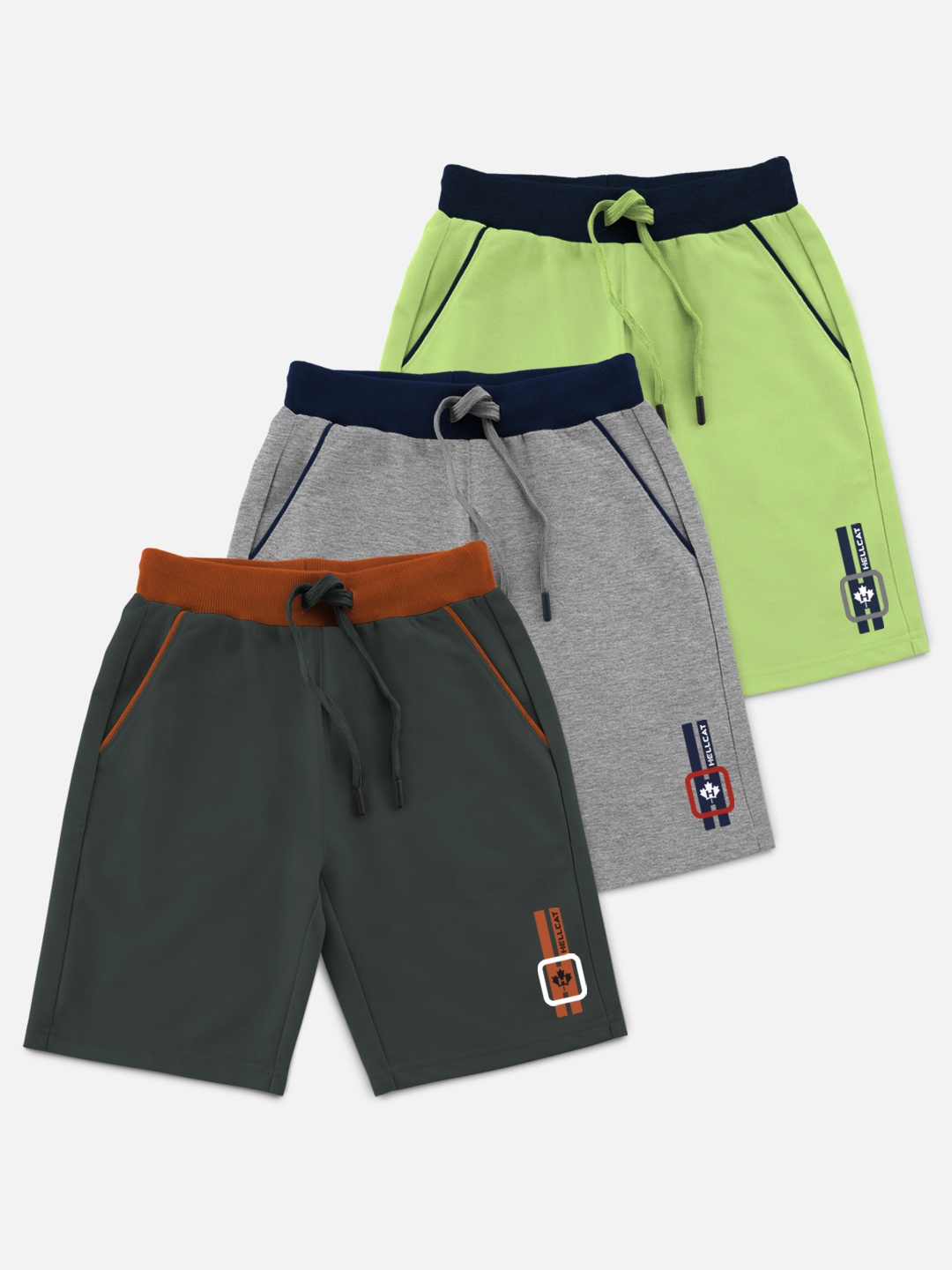 

HELLCAT Boys Pack Of 3 Solid Shorts, Lime green