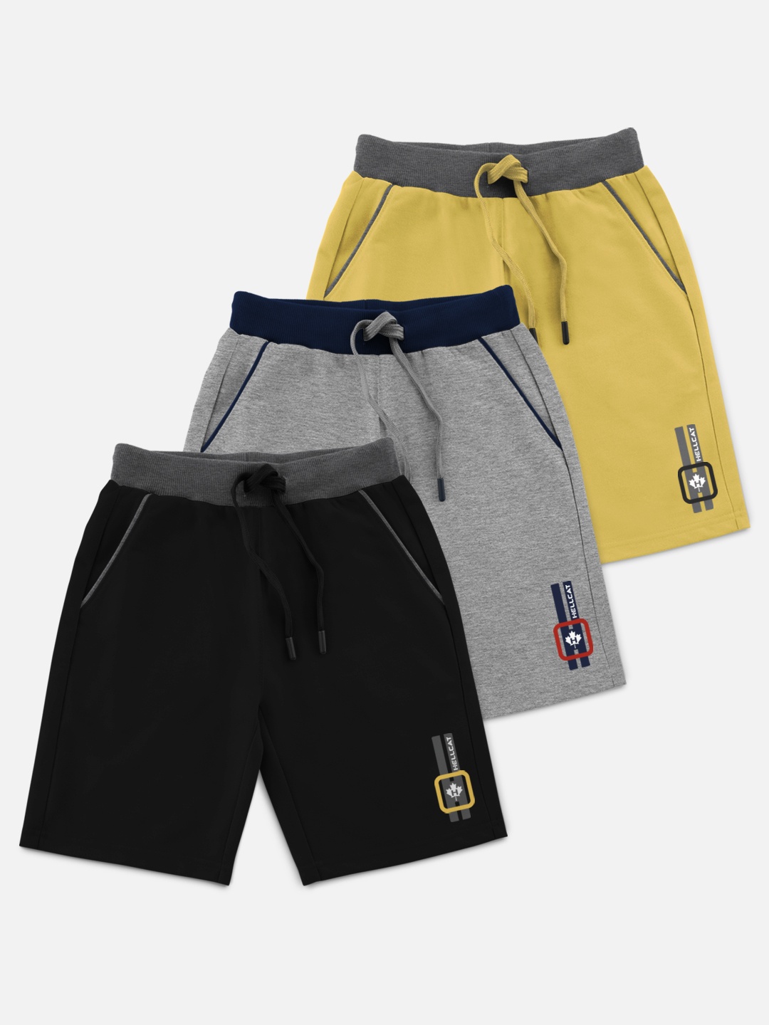 

HELLCAT Boys Pack Of 3 Solid Shorts, Yellow