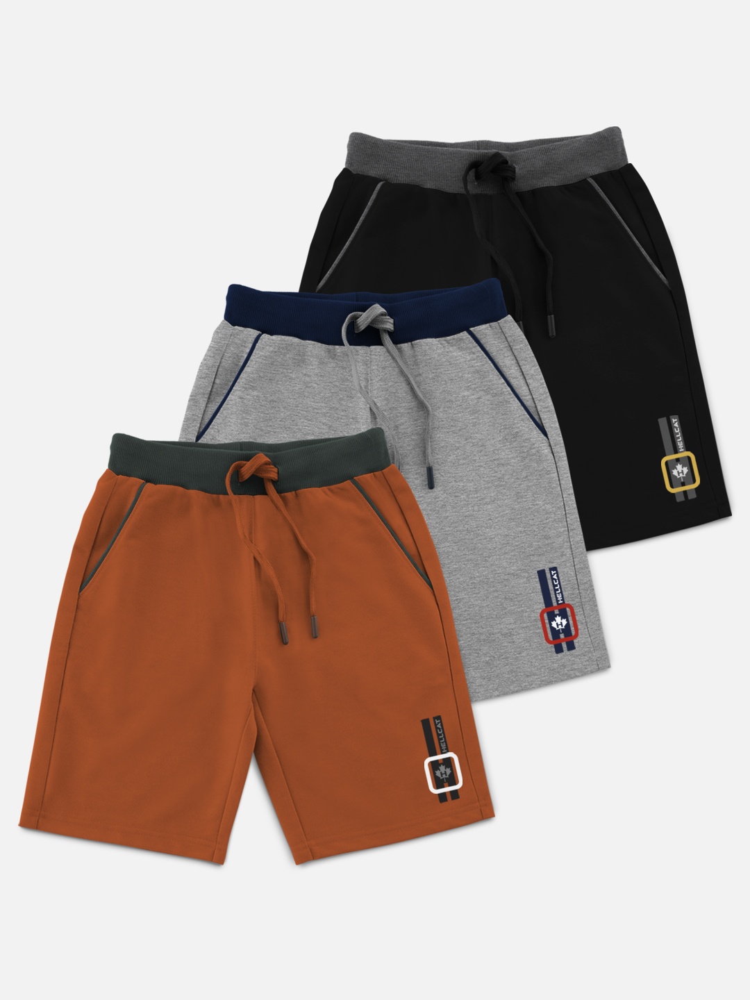 

HELLCAT Boys Pack Of 3 Solid Shorts, Black