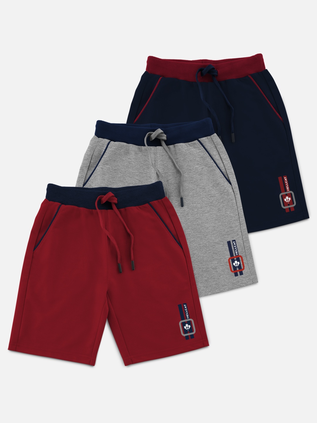 

HELLCAT Boys Pack Of 3 Solid Shorts, Maroon