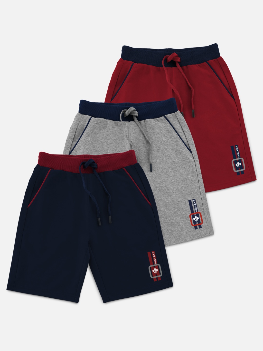 

HELLCAT Boys Pack Of 3 Solid Shorts, Maroon