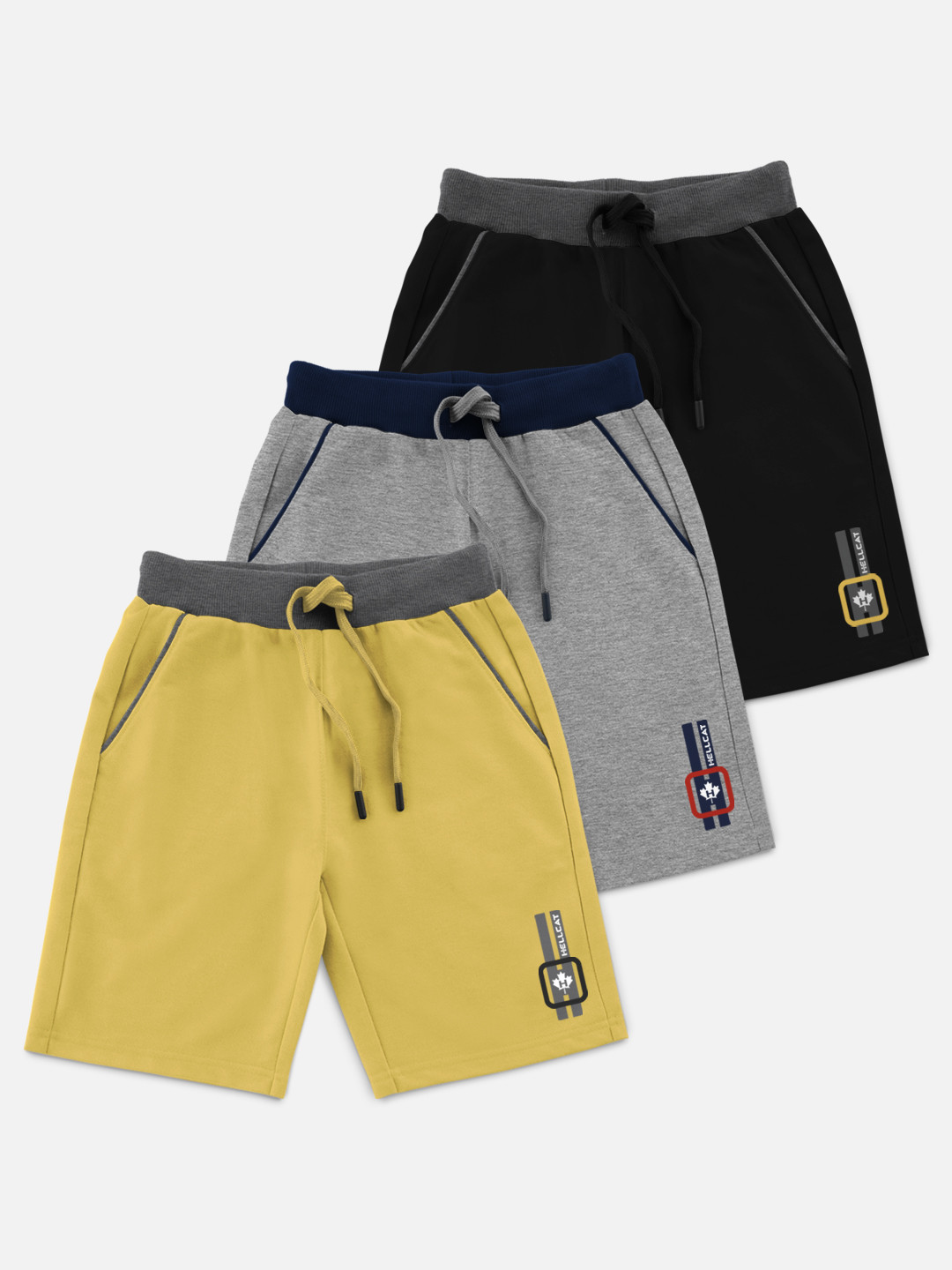 

HELLCAT Boys Pack Of 3 Solid Shorts, Yellow