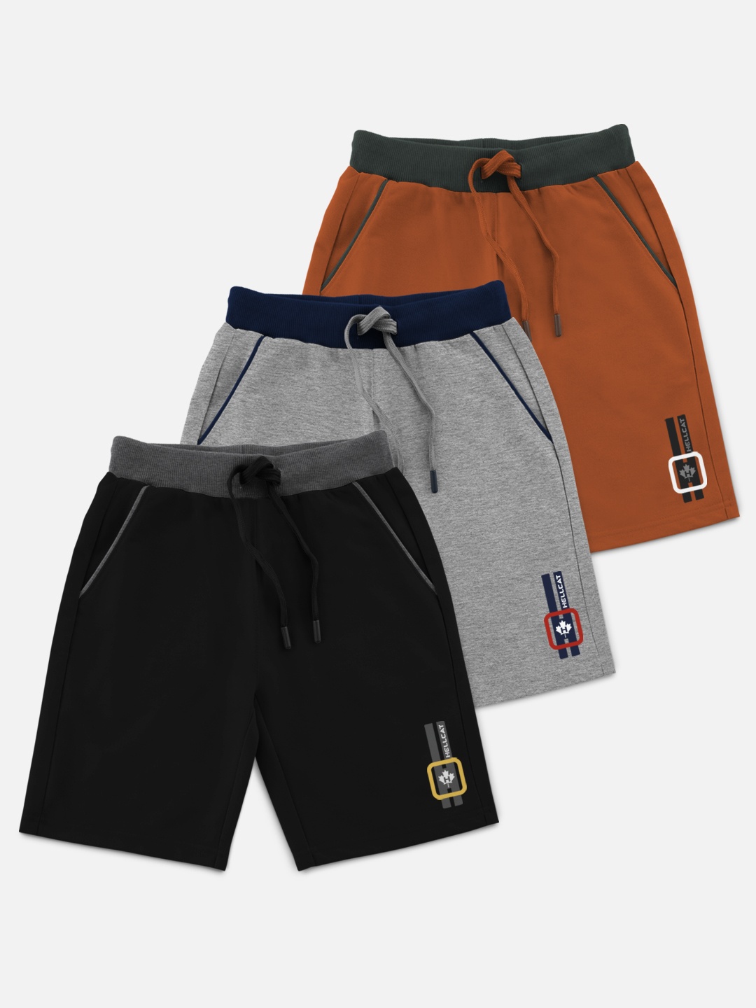 

HELLCAT Boys Pack Of 3 Solid Shorts, Black