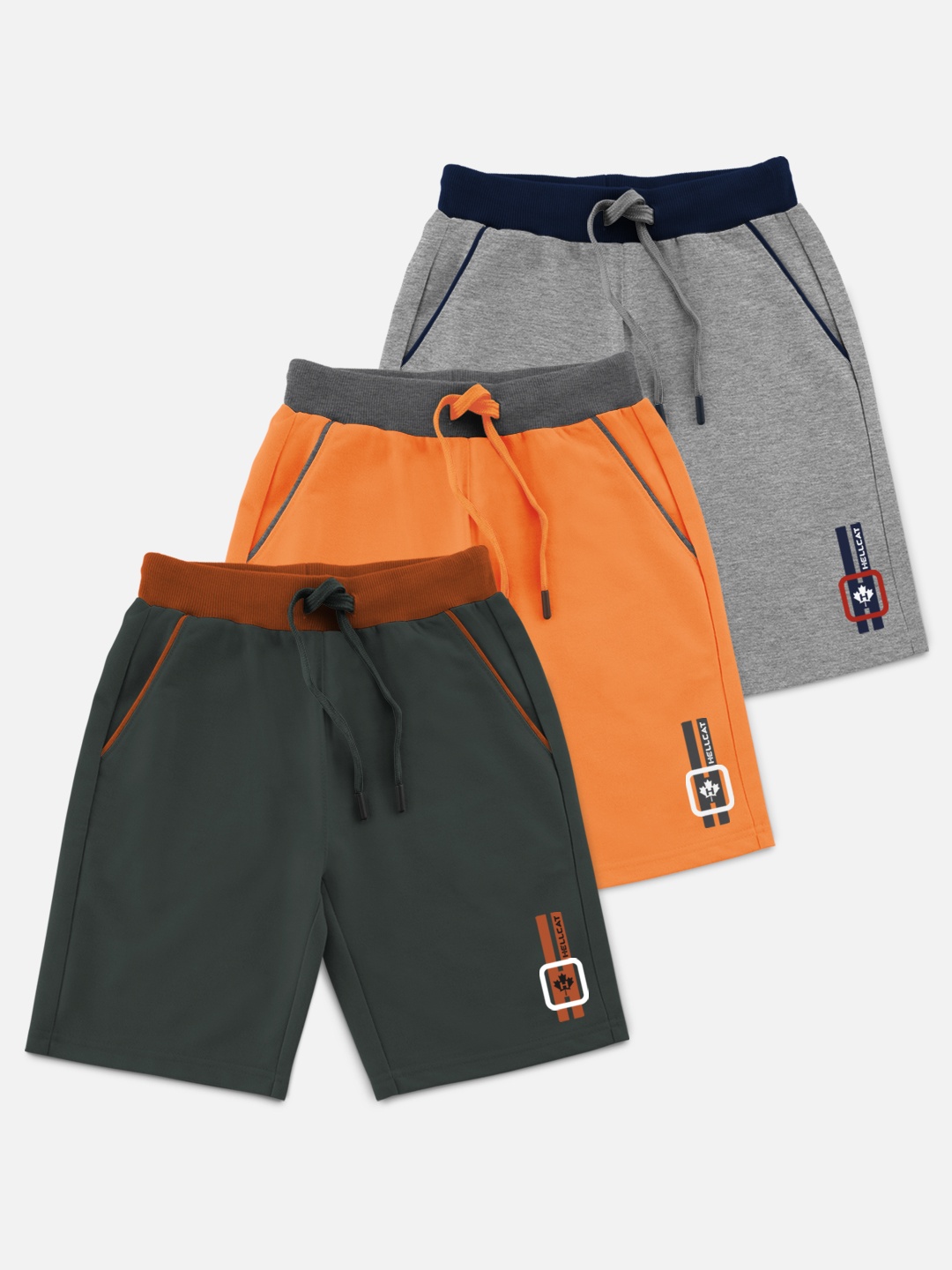 

HELLCAT Boys Pack Of 3 Solid Shorts, Orange